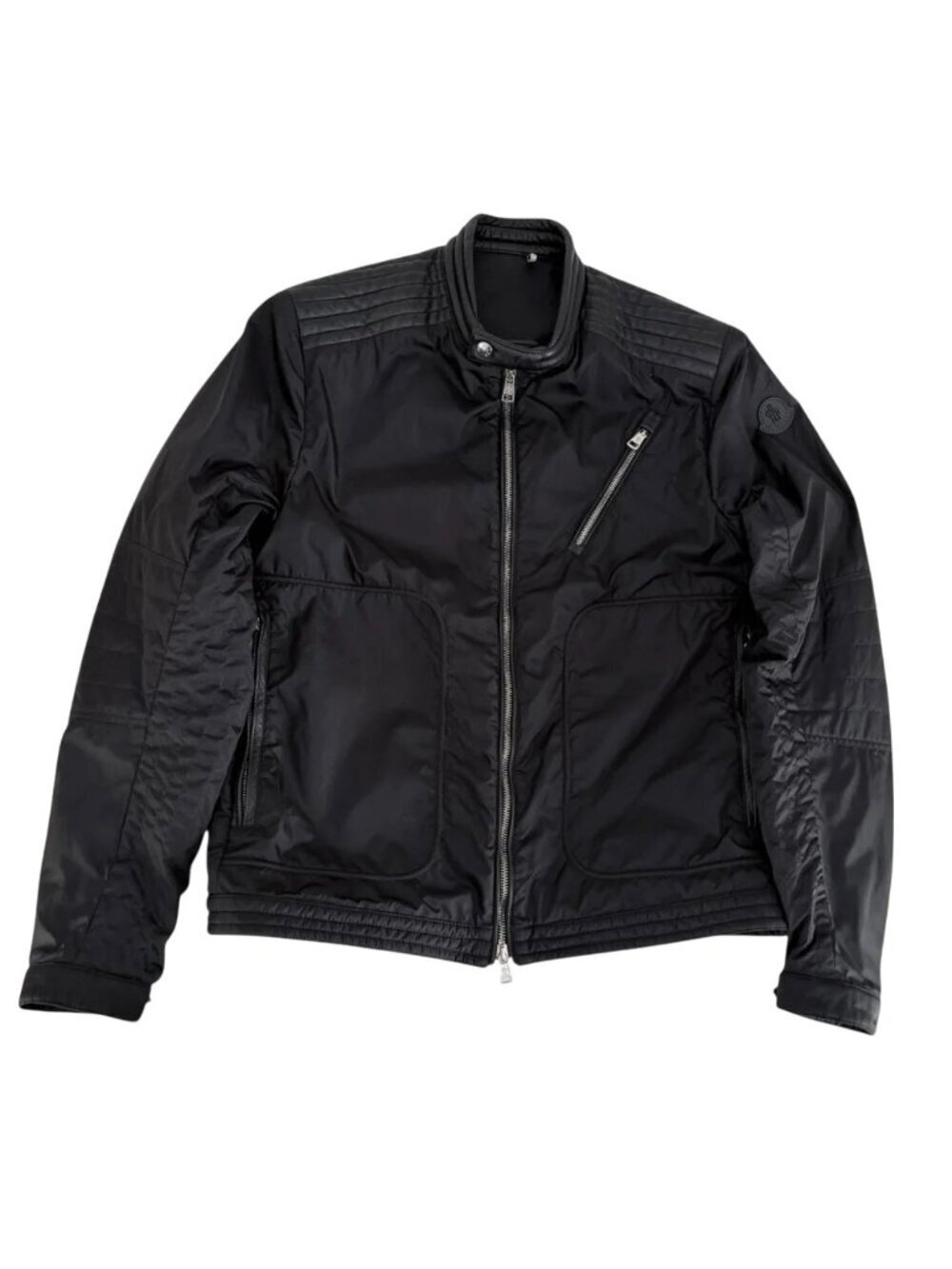 MONCLER Black Erik Moto Bomber Jacket Nylon Leather Trim Designer men’s m